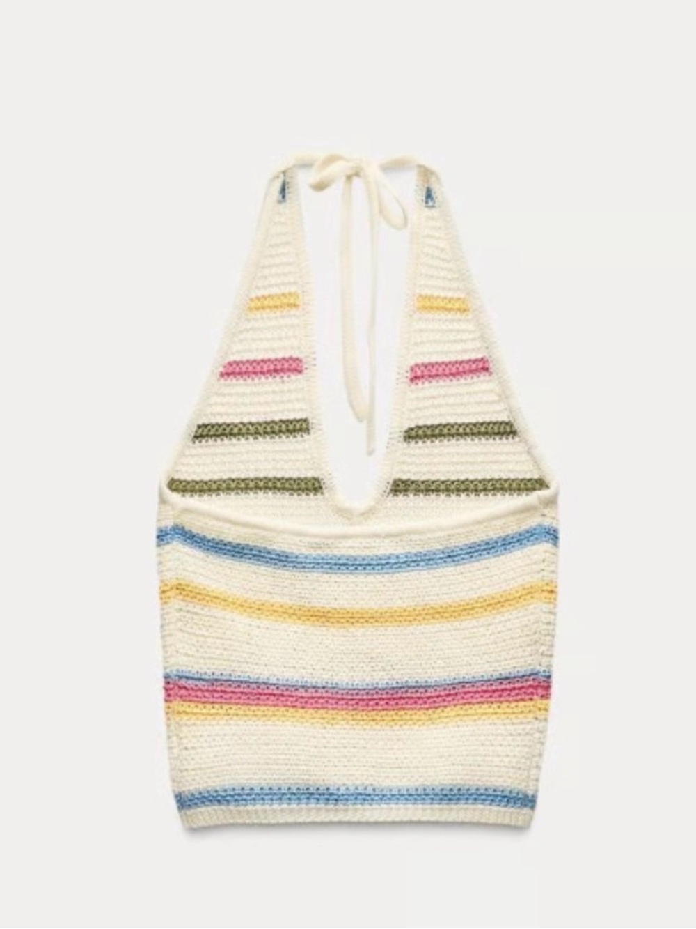 ZARA Crochet Stripe Halter Crop Top - Cream and Pastel Stripes size medium - Picture 7 of 12